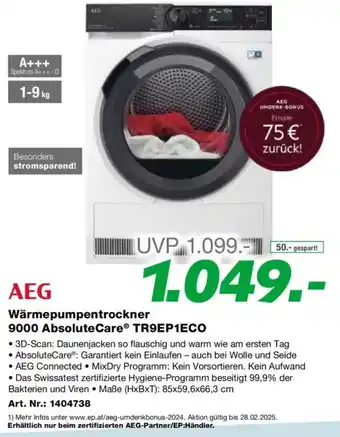 EP Wärmepumpentrockner 9000 Absolute Care TR9EP1ECO Angebot