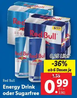 Lidl Red Bull Energy Drink oder Sugarfree Angebot