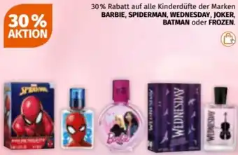 Müller auf alle kinderdüfte der Marken BARBIE, SPIDERMAN, WEDNESDAY, JOKER, BATMAN oder FROZEN. Angebot