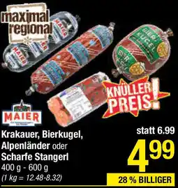 Maximarkt Krakauer, Bierkugel, Alpenländer oder Scharfe Stangerl Angebot