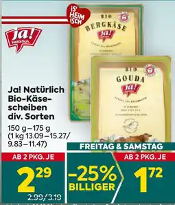 Billa Ja! Natürlich Bio-Käse- scheiben Angebot