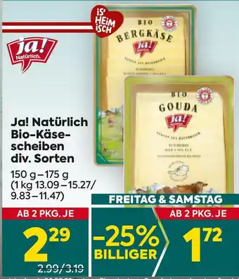 Billa Ja! Natürlich Bio-Käse- scheiben Angebot