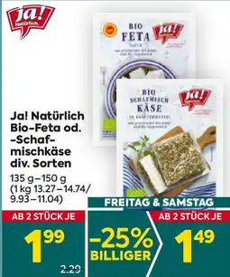 Billa Ja! Natürlich Bio-Feta od. -Schaf- mischkäse Angebot