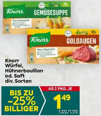 Billa Knorr würfel, hühnerbouillon od. saft Angebot