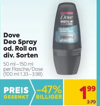 Billa Dove Deo Spray Od. Roll On Div. Sorten 50 ml-150 ml Angebot