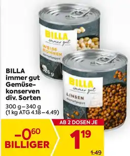 Billa Billa immer gut gemüse- konserven Angebot