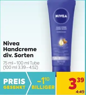 Billa Nivea Handcreme Div. Sorten 75 ml-100 ml Angebot