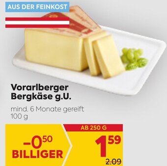 Billa Vorarlberger Bergkäse G. U. 100 g Angebot