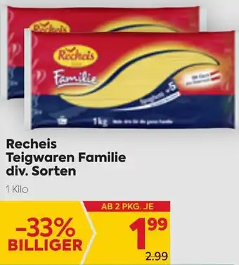 Billa Recheis Teigwaren Familie 1 Kilo Angebot