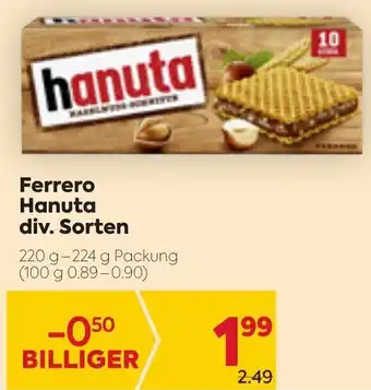 Billa Ferrero Hanuta 220 g-224 g Angebot