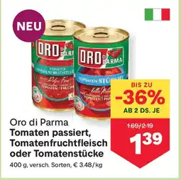 MPreis Oro di Parma Tomaten passiert, Tomatenfruchtfleisch oder Tomatenstücke versch. Sorten MPREIS Angebot