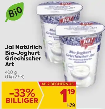 Billa Bio Ja! Natürlich Bio Joghurt Griechischer Art 400 g Angebot