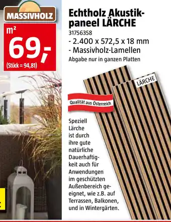 Bauhaus Echtholz Akustik- paneel LÄRCHE Abgabe nur in ganzen Platten Angebot