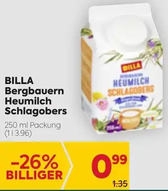Billa Billa Bergbauern Heumilch Schlagobers 250 ml Angebot