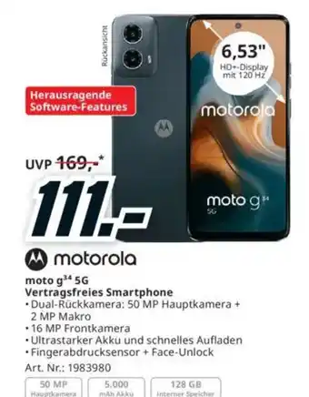 Media Markt moto g³4 5G Vertragsfreies Smartphone Angebot