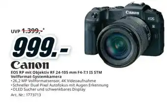 Media Markt EOS RP mit Objektiv RF 24-105 mm F4-7.1 IS STM Vollformat-Systemkamera Angebot