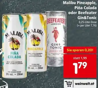 Interspar Malibu Pineapple Pina Colada Oder Beefeater Gin & Tonic Angebot