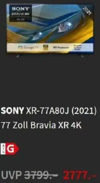 Media Markt Sony XR-77A80J (2021) 77 Zoll Bravia XR 4K Angebot
