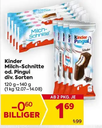 Billa Kinder Milch- Schnitte od. Pingui Angebot