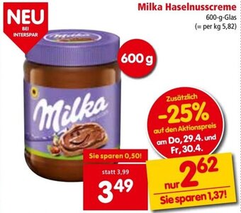 Interspar Milka Haselnusscreme 600 g Angebot