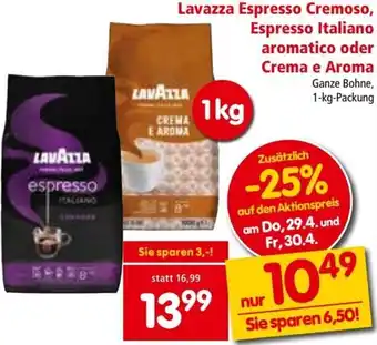 Interspar Lavazza Espresso Cremoso,Espresso Italiano Aromatico Oder Crema E Aroma 1 Kg Angebot