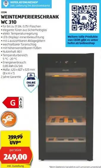 Hofer Weintemperierschrank Angebot