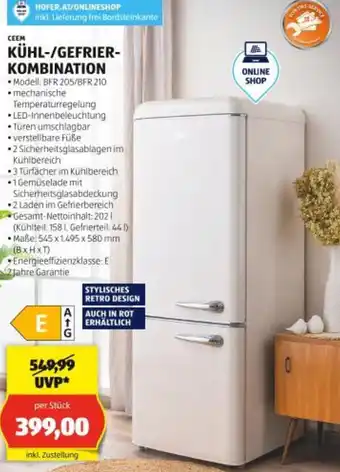 Hofer Kühl-/gefrier- kombination Angebot