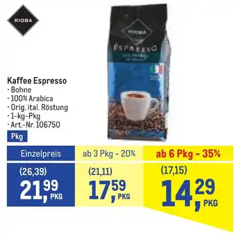 Metro RIOBA Kaffee Espresso Angebot