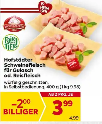 Billa Schweinefleisch für Gulasch od. Reisfleisch Angebot