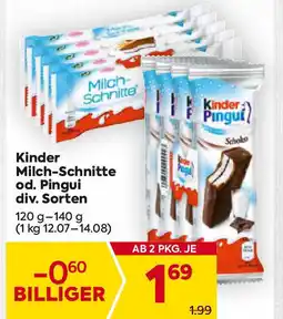 Billa Milch-Schnitte od. Kinder Pingui Angebot