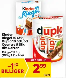 Billa Riegel 10 Stk., Duplo 10 Stk. od. Country 9 Stk. Angebot