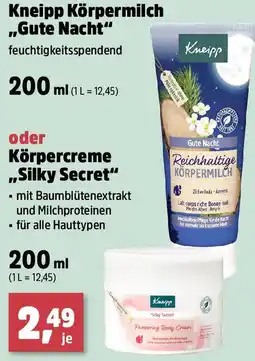 Thomas Philipps Kneipp Körpermilch ,,Gute Nacht" oder Körpercreme ,,Silky Secret Angebot