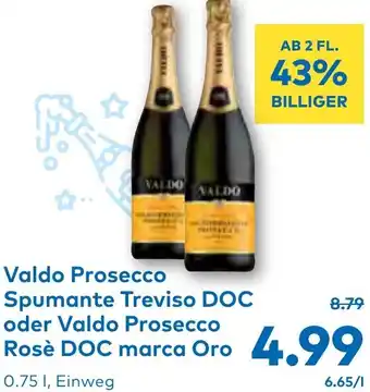 T&G Valdo Prosecco Spumante Treviso DOC oder Valdo Prosecco Rosè DOC marca Oro Angebot