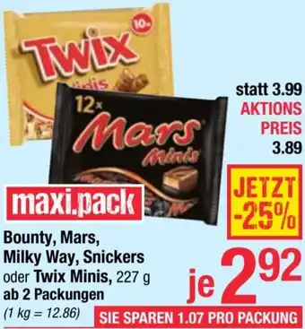 Maximarkt Bounty, Mars, Milky Way, Snickers oder Twix Minis Angebot