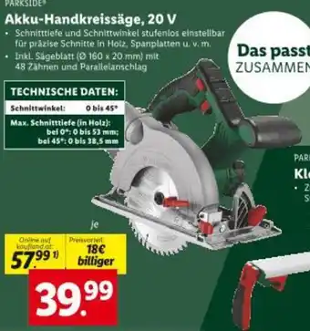 Lidl Akku handkreissäge 20 v Angebot