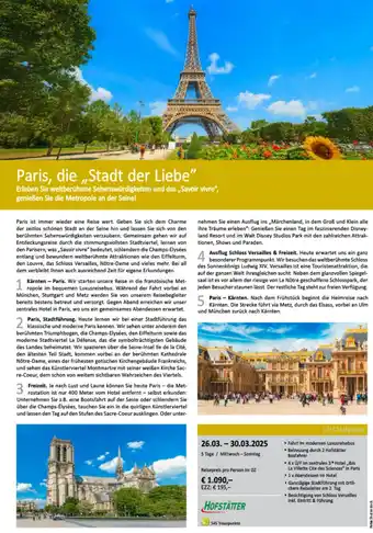 Bacher Reisen Paris die Stadt der Liebe Angebot