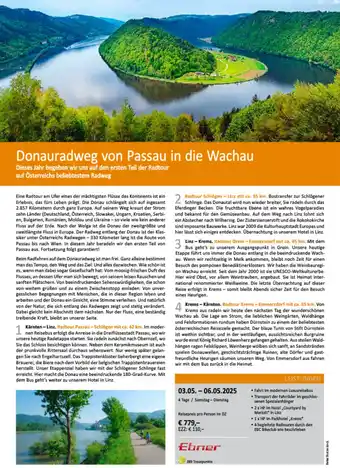 Bacher Reisen Donauradweg von Passau in die Wachau Angebot