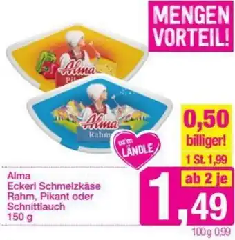 Sutterlüty Alma Eckerl Schmelzkäse Rahm, Pikant oder Schnittlauch 150g Angebot