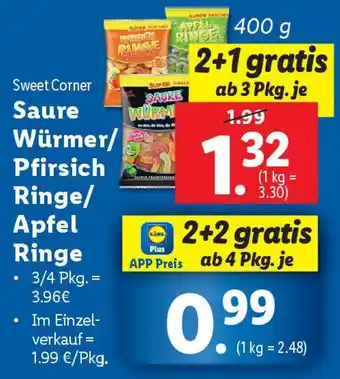 Lidl Saure Würmer/ Pfirsich Ringe/ Apfel Ringe Angebot