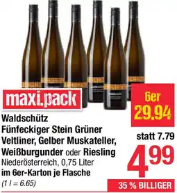 Maximarkt Waldschütz Fünfeckiger Stein Grüner Veltliner, Gelber Muskateller, Weißburgunder oder Riesling Angebot