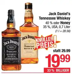 Maximarkt Jack Daniel's Tennessee Whiskey 40 % oder Honey 35%, USA Angebot