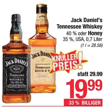 Maximarkt Jack Daniel's Tennessee Whiskey 40 % oder Honey 35%, USA Angebot