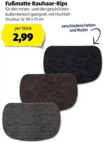 Hofer Fußmatte Rauhaar Rips 50x75 cm Angebot