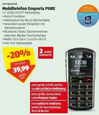 Hofer Emporia Mobiltelefon Emporia Pure Angebot