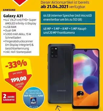 Hofer Samsung Galaxy A31 Angebot