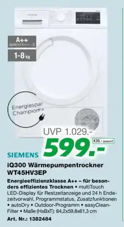 EP iQ300 Wärmepumpentrockner WT45HV3EP Angebot