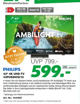 EP 43" 4K UHD-TV  43PUS8609/12 Angebot