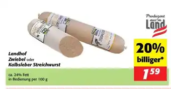 Nah&Frisch Landhof Zwiebel oder Kalbsleber Streichwurst Angebot