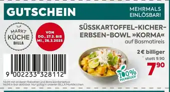 Billa SÜSSKARTOFFEL-KICHER- ERBSEN-BOWL KORMA Angebot