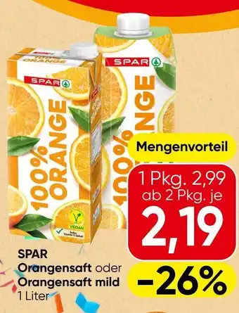 Spar SPAR Orangensaft oder Orangensaft mild Angebot